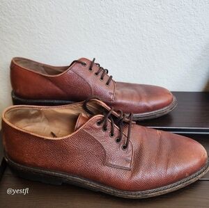 Salvatore Ferragamo Brown Pebble Grain Leather Plain Toe Oxfords Size 10.5